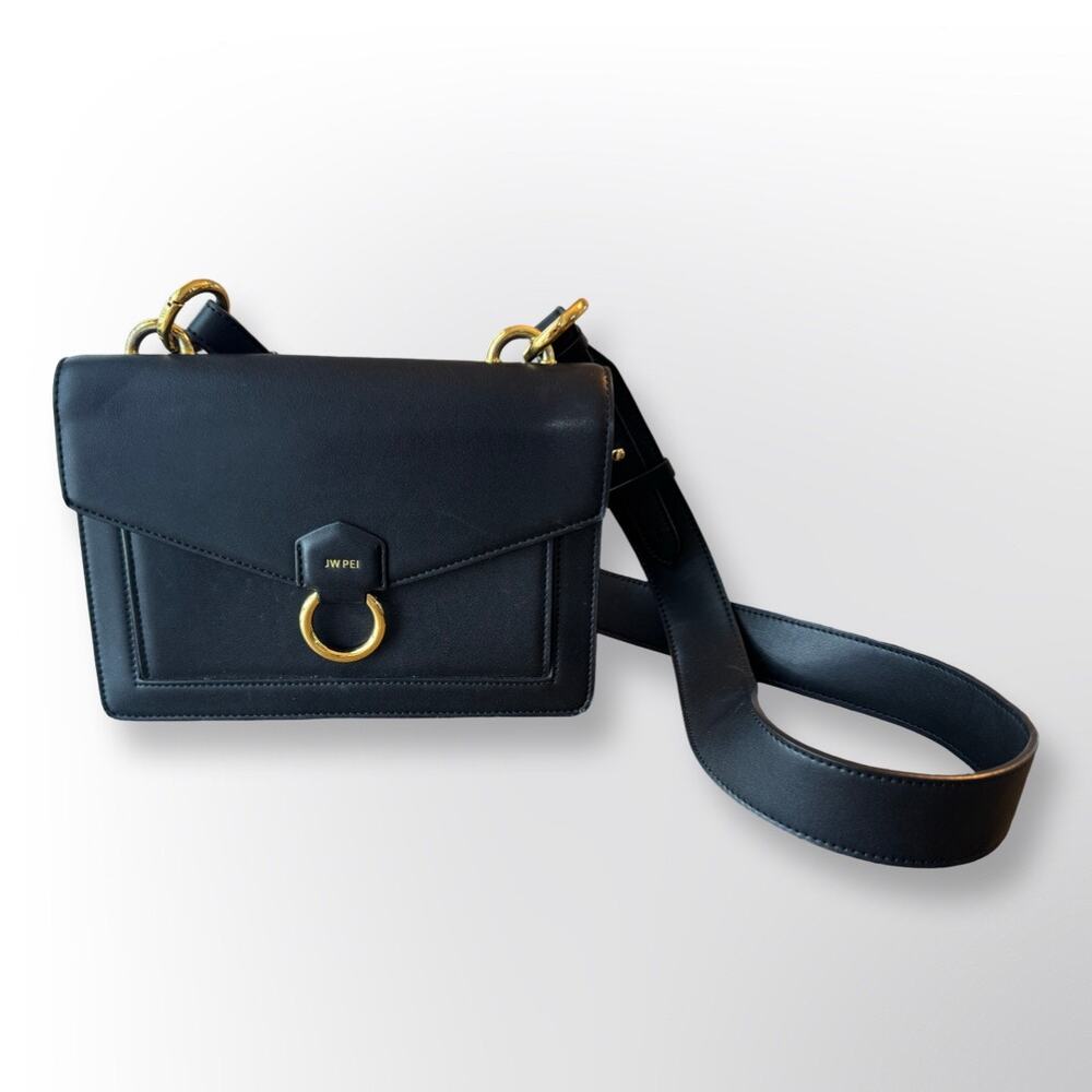 JW Pei Black Envelope Crossbody Vegan Leather Gold Hardware, Minimalist Purse